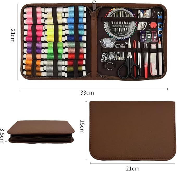 Obear Sewing Kit for Adults: 170 Pcs Sewing Supplies for Hand Mending Clothes, Emergency Repair for Home Travel Dorm, Brown (Gift for Mom, Grandma, Students)