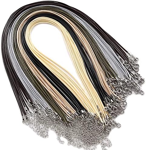 60Pcs Waxed Necklace Cord Bulk for Jewelry Making,Necklace Rope String with Clasp for DIY Bracelet Pendant,Multicolor(18 Inches and Thickness 1.5mm)