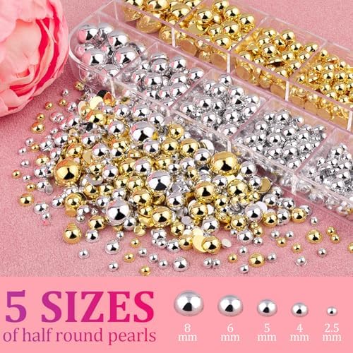 Flatback Nail Pearls Half Round Silver and Gold Nail Charms for Nails