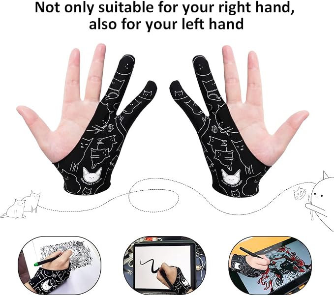 XPPen Digital Drawing Glove - Two-Finger Artist Glove with Cute Cat Print, Suitable for Right and Left Hand