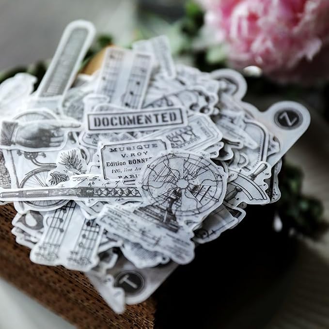 CATaireen Vintage Junk Journal Ephemera Scrapbooking Supplies Translucent Vellum Paper Stickers Card Making Decal Art Aesthetic for Adults (Ephemera Steam Machinery)