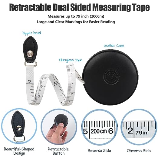Tape Measure Body Measuring Tape 80inch/205cm Lock Pin Retract Tape Measure for Tailor Fitness Clothes Sewing Handcrafts Weight Loss Body Measurement