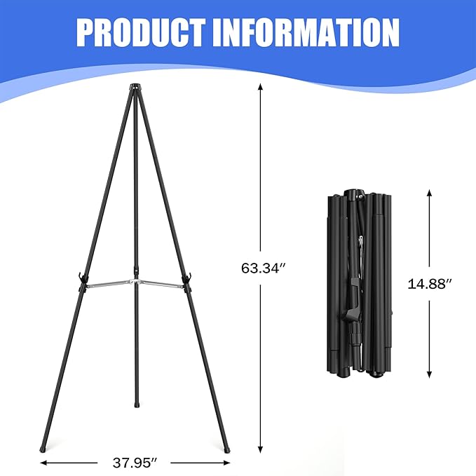 Easel Stand for Sign,63" Portable Metal Easel Stand for Wedding Sign,Adjustable Folding Art Easel for Display with Portable Bags(Black,4 Pack)