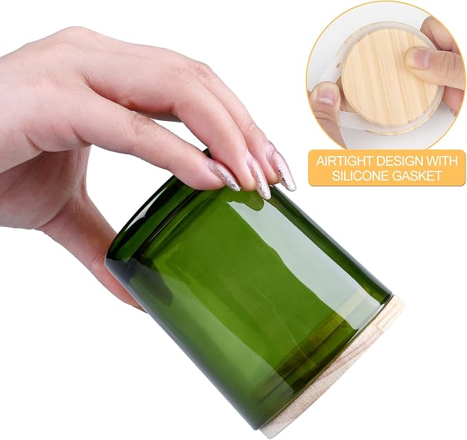 SHOWIN Thick Candle Jars for Making Candles 16 Pcs, 7 OZ Empty Jars with Wood Lids for Candle Making, Sample Container, Green