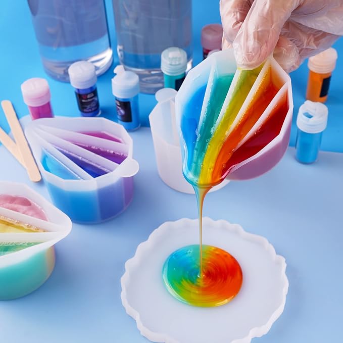 LET'S RESIN Silicone Split Cups, 4-Pack, 2-5 Channels, White | Thick Reusable Split Cups with 2-5 Channels Help Separate Colors for Resin Crafts, Fluid Art and Acrylic Pouring