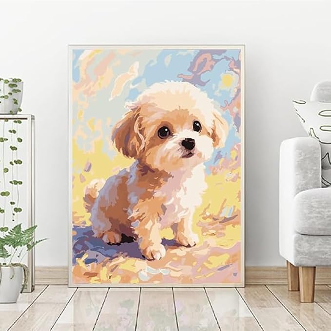 ZRIZQ Dog Paint by Numbers Kit for Adults Beginner,Animal,16x20 | Full set with wooden brushes,rolled canvas,rich paints.Calming activity.Beginner friendly.Just open and paint.