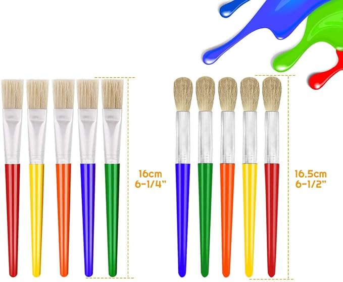 10Pcs Paint Brushes for Kids, Anezus Kids Paint Brushes Toddler Large Chubby Brushes Round and Flat Preschool Painting Brushes for Washable Paint Acrylic Paint (Pack of 2)