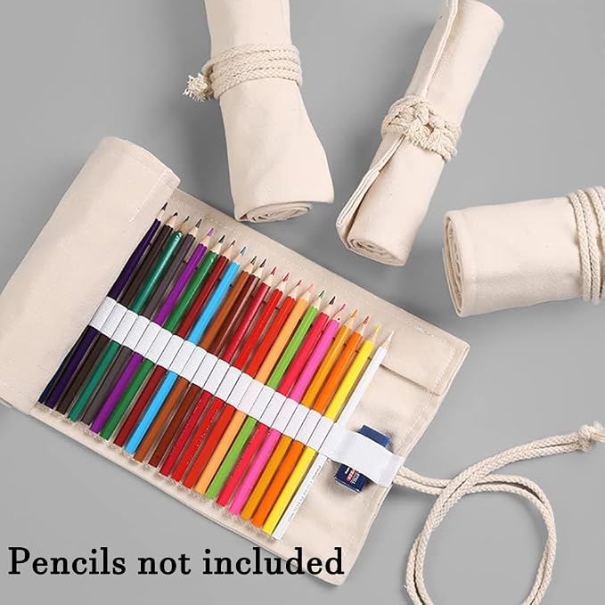 DIYOMR 24/36/72 Slots Pencil Wrap Pencil Rolls, Artist Colored Pencils Roll Up Bag Short Brushes Pouch Case Pencils Organizer for Drawing Coloring and Sketching,No Pencils (White, 72slots)
