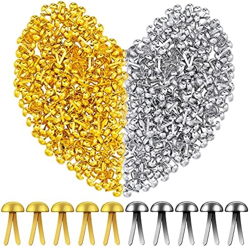 Hotop 500 Pcs Brad for Paper Crafts Metal Paper Fasteners, Golden, Silver