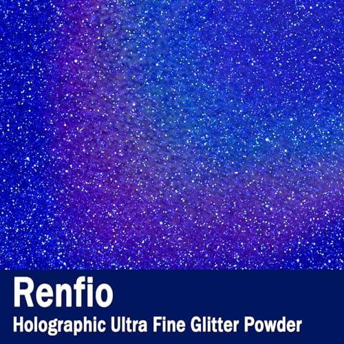 Renfio Holographic Ultra Fine Blue Glitter Powder Metallic Resin Glitter | 2.11 Oz (60g) PET Flakes Crafts Sequins 1/128" 0.008" 0.2mm Epoxy Chips Flakes for Tumblers Slime - Laser Royal Blue