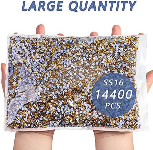 Beadsland Hotfix Rhinestones Bulk, 14400pcs Topaz Hot Fix Rhinestones for Crafts Clothes DIY Decoration, Topaz, SS16, 3.8-4.0mm