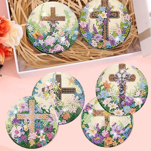 8 Pcs Diamond Art Coasters Kits for Adults, Cross Diamond Coasters 4x4in