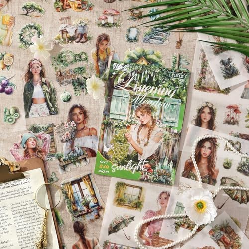 Grass Pillow Breeze Sticker Scrapbooking Supplies for Junk Journal, 20 Sheets PET Stickers - Vintage Journaling Stickers