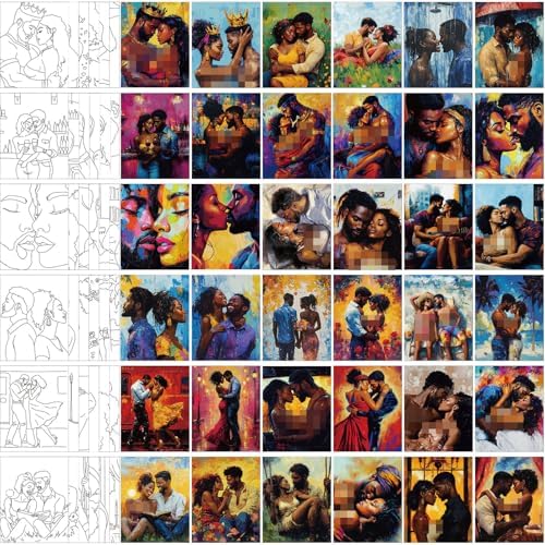 Harloon 36 Pcs 8 x 10 Inch Pre Drawn Canvas for Painting Afro Queen Pre Stretched Canvas Painting for Adults Sip and Paint Party Supplies Favor