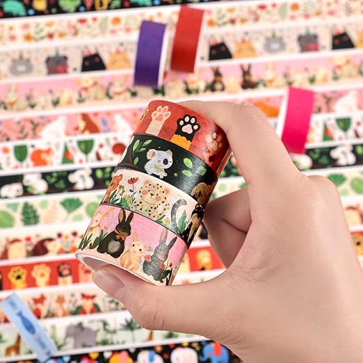 icceemee 36 Rolls Animal Theme Washi Tape Set, Colorful Cute Adorable Animals Writable Decorative Tapes for Scrapbooking, Junk Journal Supplies, Bullet Journaling, 0.6"x79" per Roll