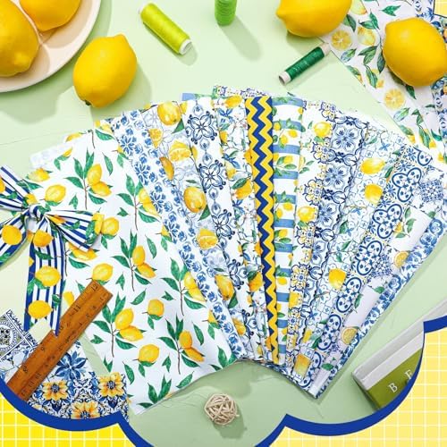 HunnmingRe 20 Pcs 10''x10'' Mediterranean Lemon Quilting Fabric Squares