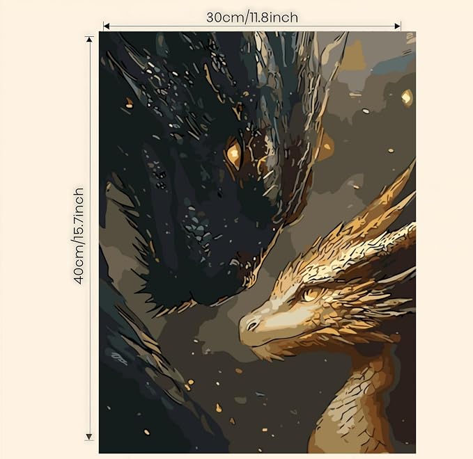 BYGFHLYW Animal Dragon Paint by Numbers Kit for Adults Beginners | Black Golden Dragon Easy Adult Paint by Number Kits On Canvas, DIY Acrylic Oil Painting Kits for Home Wall Decor 12x16Inch