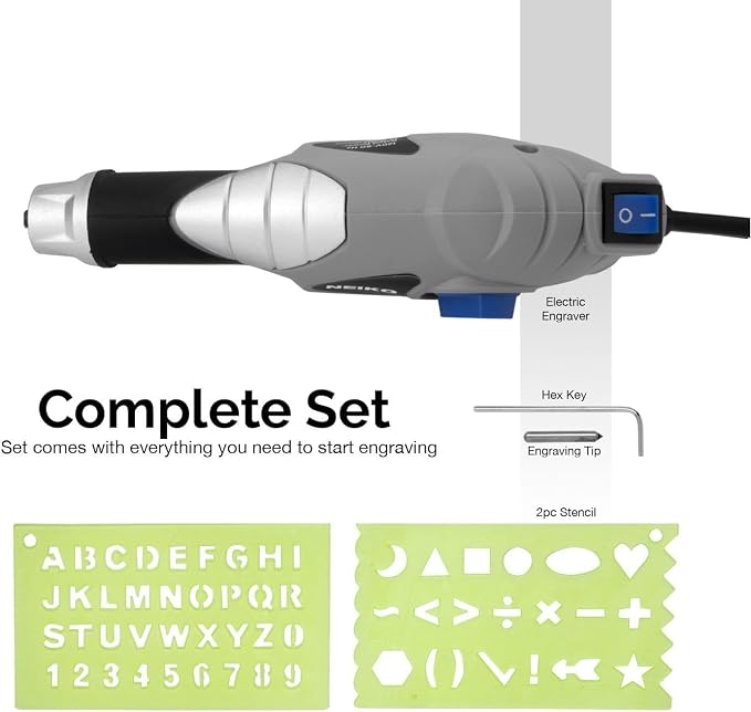 NEIKO 10576A Handheld Electric Engraver Tool, Etching Tool, 120V, Tungsten Carbide Tip, Electric Engraving Pen for Metal, Wood, Glass, & Plastic, Engraving Machine Scriber, Customizer Etcher Stencils