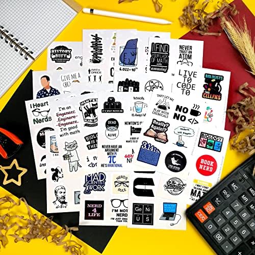 100Pcs Nerd Stickers, Cool Nerd Gifts for Men, Nerdy Stickers for Laptop, Science, Math, Physics, History Decals, Gifts for Women & Men