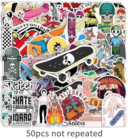 Cool Skateboard Stickers, 50 Pcs Finger Skateboarding Stickers for Adults, Vinyl Waterproof Sticker Packs Bulk for Laptop Water Bottles Suitcase Phone Case Luggage Car