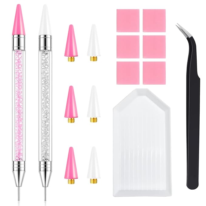 Rhinestone Picker Tool, 2 Bedazzling Pen, 6 Extra Wax Tips&Tweezer