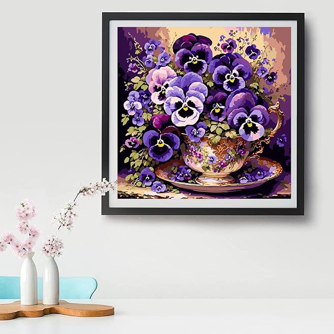 VIGEGU Flower Paint by Numbers Kit for Adults - Butterfly Orchid Paint by Number for Beginner DIY Adult Paint by Number Kits on Canvas,Oil Number Painting Kits for Home Decor 16x16inch