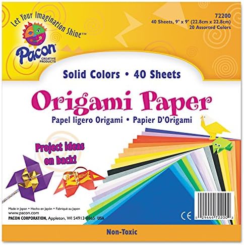 Pacon 72200 Origami Paper, 30 lbs., 9 x 9, Assorted Bright Colors, 40 Sheets/Pack