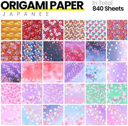 Lincia 840 Sheets Origami Paper Kit 20 Colors 6 x 6 Inch Colorful Folding Japanese Washi Origami Cherry Blossom Paper Double Sided Square Sheets Book for Beginners Adults Kids(840 Sheets)