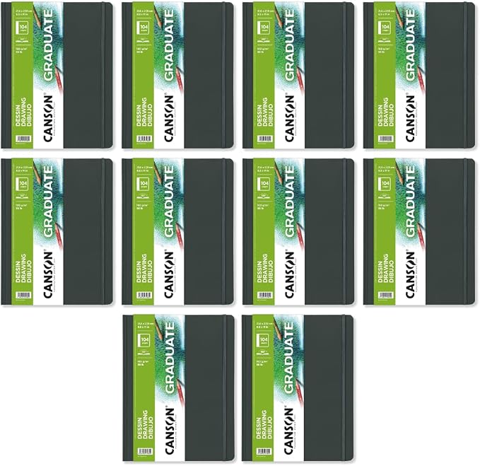 Canson Graduate Drawing Paper Hard Cover Art Journal, 8.5" x 11", 98 lb. (160gsm), Artist Paper for Pencil, Ink, Pen, and Marker Illustration, 52 Sheets/Sketch Book, Class Pack of 10, 520 Sheets Total