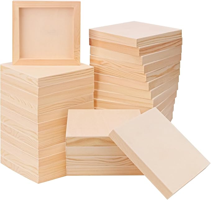 30 Pack Unfinished Wood Canvas Boards for Painting, 6 x 6 Inch Square Wooden Panels, Wood Panels Boards for Crafts and Painting, DIY Handicrafts, Home Decoration（Thickness 0.98 Inch）