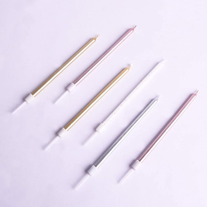 PHD CAKE Gold, Silver, Rose Gold, White, Long Birthday Candles in Holders, Cake Candles, Birthday Parties, Wedding Decorations, Party Candles, Celebrations