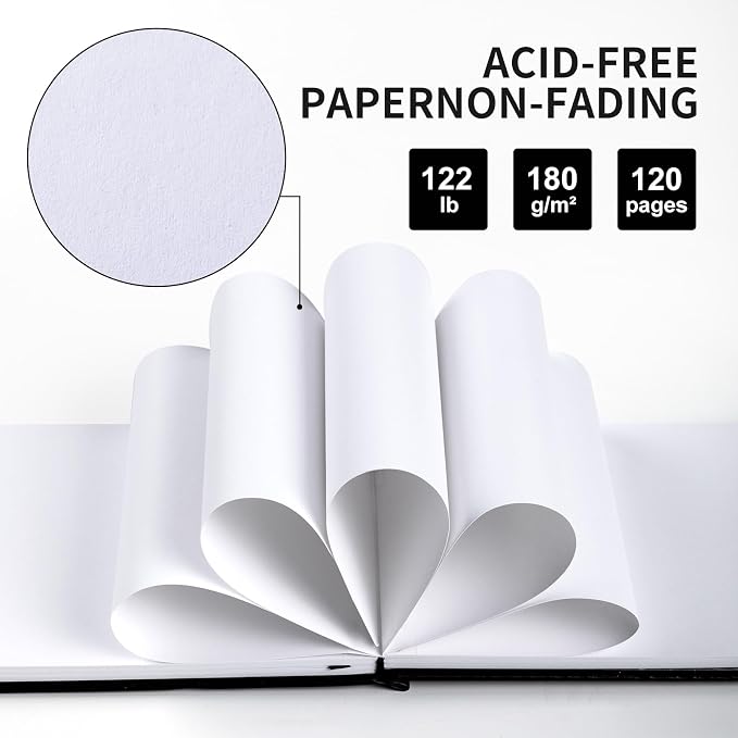 Sketchbook for Drawing, 120 Pages Sketch Book, 122LB/180GSM Thick Paper | Mixed Media Sketchbook for Charcoal Pencil, Inks Pen, Colored Pencil, Acrylic Marker, Oil Pastel