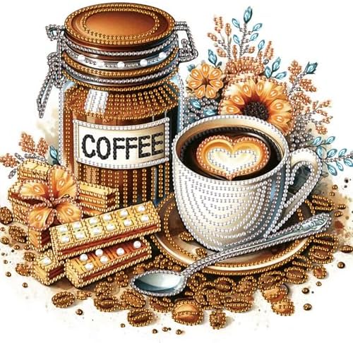AiYuanzsh 5D Special Shape Diamond Art Kits for Beginners, Diamond Art Painting Kits for Adults, Crystal Rhinestones Diamond Art Painting for Home Wall Decoration Gift 12×12 inch, Coffee