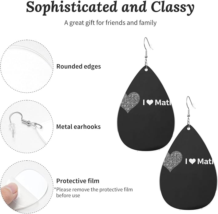 Math Formula Equation Black Drop-Shaped Earrings 2.2 x 1.5 Inches