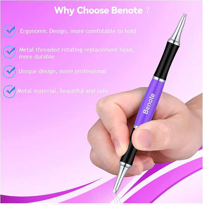 benote Ergonomic Diamond Art Painting Pen, Upgrade Dual Rubber Metal Screw In Tip Round And Square Drill Pen for DIY Craft 5D Diamond Paint - B10 Purple