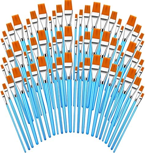Crtiin Multiple Sizes 60 Pcs Flat Paint Brushes for Acrylic Painting (Blue)