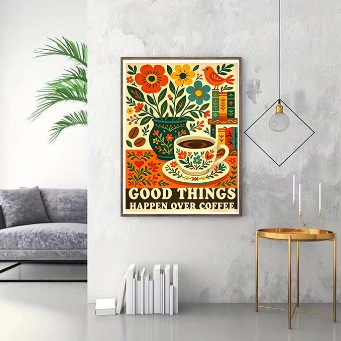 Diamond Art Kits for Adults,Coffee Cup Flower Diamond Painting,12 x 16 Inch