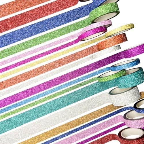 Funincloud Glitter Washi Tape Set Metallic Decorative Craft Tape 36 Rolls Colored Masking Tape for Scrapbook DIY Art Craft Supplies Gift Decor