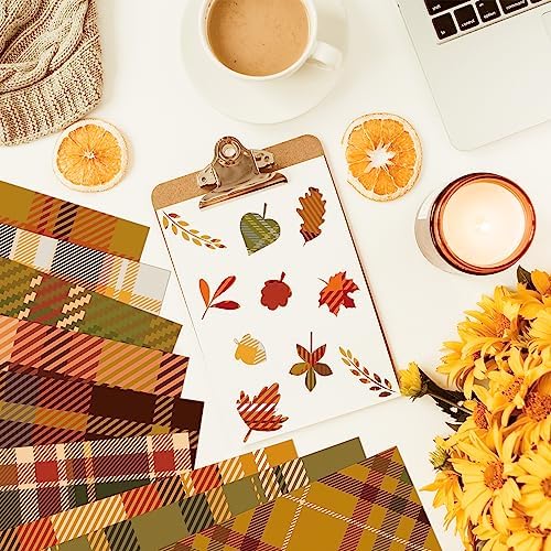 Haooryx Fall Decorative Paper, 60 Sheets Autumn Buffalo Plaid Origami Paper