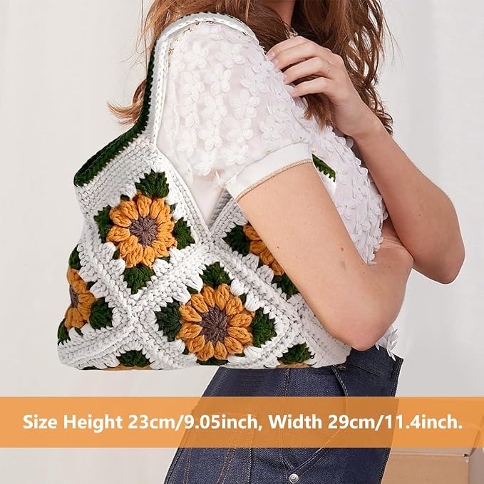 FREEBLOSS Crochet Sunflower Tote Bag Kit Beginners Crochet Kit for Adults with Step-by-Step Video Tutorials Knitting Handbag Set
