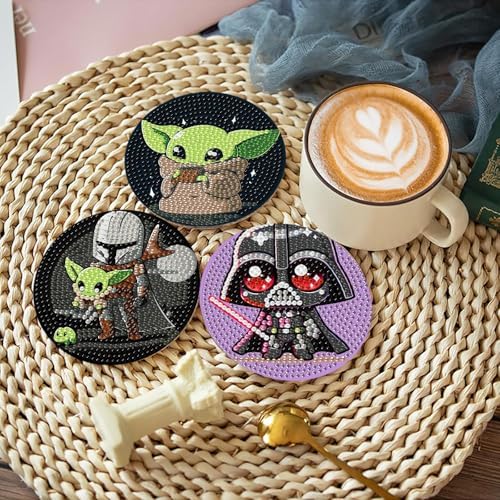 nekpiahu 8 PCS Cartoon Diamond Art Coasters Kits, Diamond Painting Coasters with Holder, DIY Cartoon Life Coaster Diamond Art Kits for Adults, Beginners Round Full Drill Diamond Art Craft Supplies