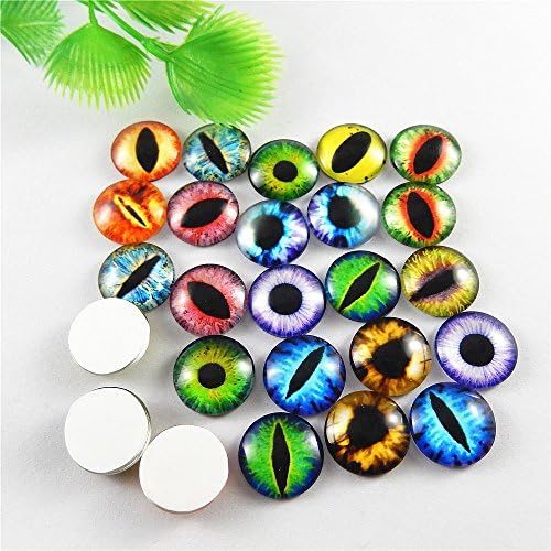 Julie Wang 15mm 40pcs Mixed Dragon Eyes Round time gem cover Glass Cabochon Dome Cameo Pendant Settings