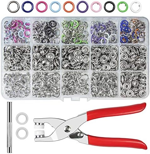 CHEPULA Craftsmanship DIY 200 Sets Metal Snaps Buttons with Fastener Pliers Press Tool Kit for Sewing and Crafting (10 Colors,9.5mm) (Hollow)