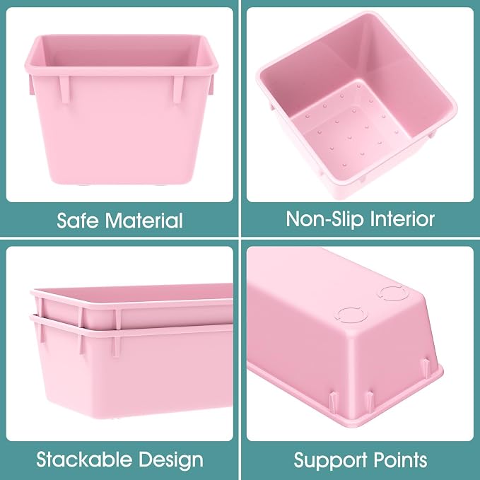 25 PCS Plastic Drawer Organizer Set, Makeup Organizers and Storage Bins | 4 Sizes Desk Drawer Divider Organizers and Storage Bins for Jewelry, Gadgets for Kitchen, Bedroom, Bathroom, Office, Pink