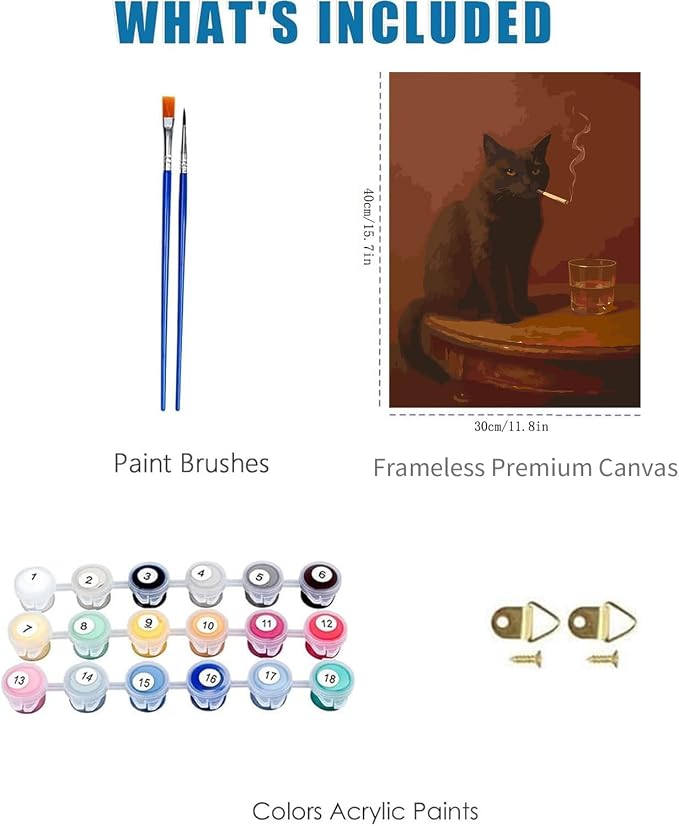 YOLENIX Black Cat Paint by Numbers Kit for Adults Beginner (Without Frame) | Paint by Number Kits on Canvas DIY Acrylic Oil Easy Painting by Numbers for Home Wall Decor Gift12X16 in
