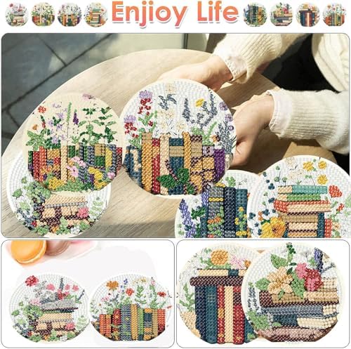 ijbnhd 8 Pcs Diamond Art Coasters Kits Books Diamond Painting Coasters