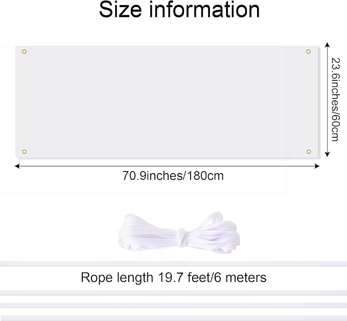 Large Blank Banners Sign 2 x 6 Feet Polyester Oxford Cloth White Sublimation Banner to Decorate with Hanging Rope for Outdoor Indoor Wall DIY Painting Writing Business Office Party Decorations