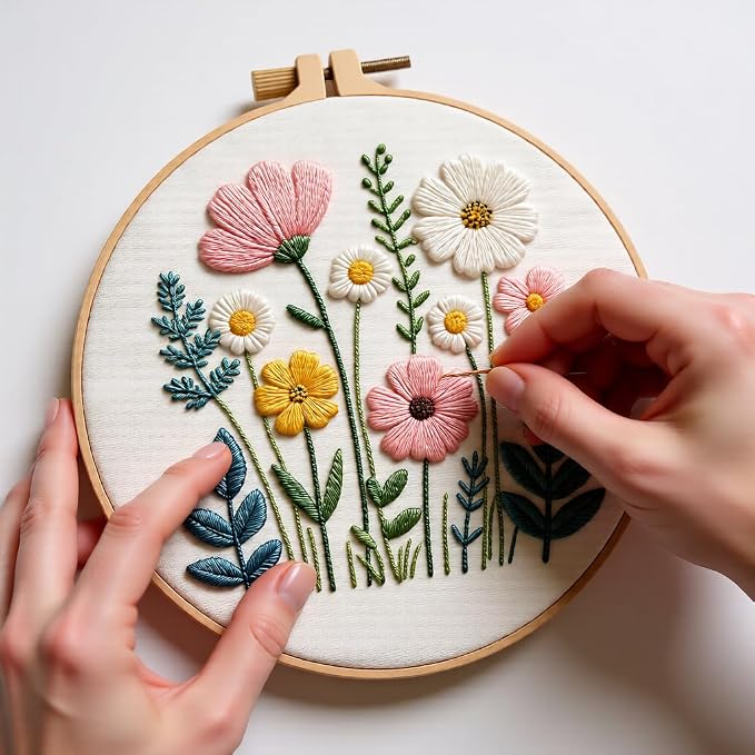 Embroidery Kit for Beginners & Adults Starter Kit, Cross Stitch Kits,DIY Hand Embroidery Needlepoint Set with Hoop, Pre-Printed Fabric, Threads and Instructions (Flower)