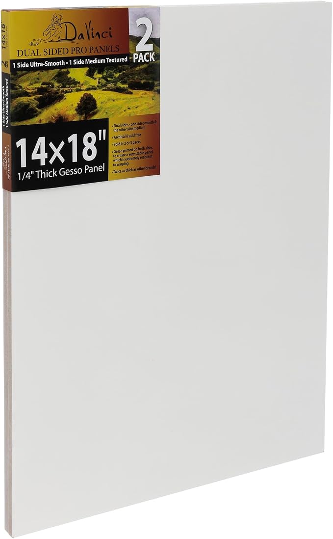 Jerry's Artarama Da Vinci Dual Sided Pro Panel Board - 2-Pack, 14x18 6mm Deep Panels for Painting - Archival, Acid-Free Art Supplies - Ultra-Smooth & Medium Textured Paint Surfaces