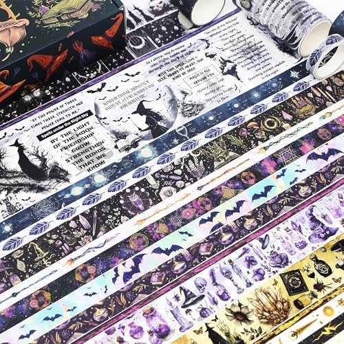MPOPUUL Washi Tape Set 37 Rolls - Witches Theme Colored Decorative Adhesive Tape for Journaling, Vintage Artists Tape for Junk Journaling Supplies, Scrapbooking, DIY Crafts, Gift Wrapping, Planner